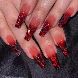 Buy 10 Get 10 Free! [Machine-Made] 24pcs Press-On Nails with Rhinestones & Flowers – French Style Glue-On Nails for Women & Girls Full Cover Shiny Glitter Long Lasting Quality:_M-CF-RD-001