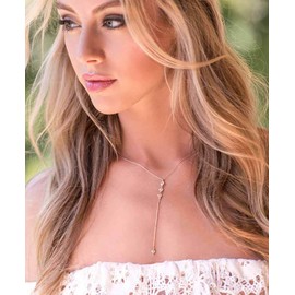 FUTIMELY Dainty Long Necklace for Women CZ Pearl Glitter Teardrop Pendant Necklace Layered Lariat Y-Shaped Gold Necklace for Women Chain Jewelry Gift Wedding （C