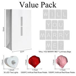 ARIKJ Will You Marry Me Light Up Letters Luminary Bags, Marry Me Sign Banner, Romantic Proposal Decoration Kit with 30PC Bright LED Candles and 2000PC Fake Rose Petals