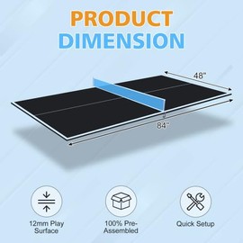 8/9ft Mid-Size Ping Pong Conversion Top with Net Set for Billiard and Pool Tables - Regulation Top Converts Billiards into Ping Pong Table Blue/Green/Black (Black, 7 FT)