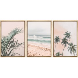 SIGNWIN Framed Canvas Print Wall Art Set Tropical Palm Leaf Beach Ocean Shore Landscape Nature Wilderness Modern Art Realism Decorative for Living Room, Bedroom, Office - 16"x24"x3 Natural