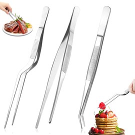 Kitchen Tweezers Cooking Tweezers Stainless Steel Barbecue Tweezers for Decorating Food, Cooking, Baking, 16 cm (Pack of 3)