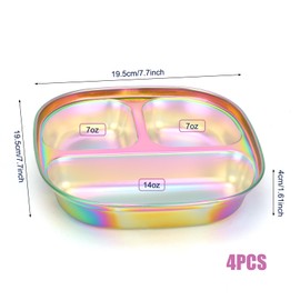 LYHLYA Stainless Steel Plates, 4-Pack Durable Metal Plates with Lids, Non-Toxic Unbreakable Dinnerware, Colorful and Fun Designs, Perfect for Home, Travel, and Outdoor Use