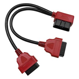 ZIMISI OBD2 Right Angle Splitter Y Cable, 16 Pin 1 Male to 2 Female Extender Cord Adapter, 30cm/12 Inch Splitter Extension Cable, Universal Accessories for All OBD2 Vehicles (Red)
