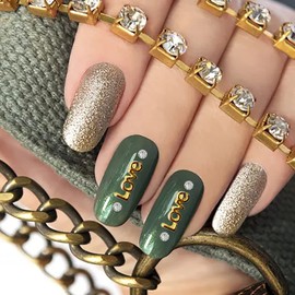 JERCLITY 100pieces 3D gold Nail Art Charms Love word Metallic Nail Art Stickers Nail Letter Charms Jewels DIY Studs Decoration Valentine's Day Accessories for Women Girls Ladies (0.24inchx0.35inch)