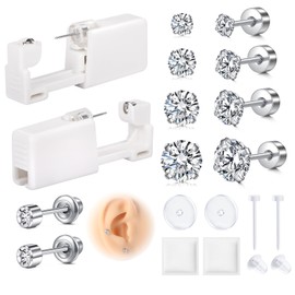 AVYRING Ear Piercing Kit, 2 Pack Painless Disposable Piercing Gun Kit with 20G Flat Back Earrings Studs, At Home Self Earpiercing Kit Tools and Supplies for Women Men, Silver
