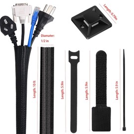 WOYINGER 1/2 inch 3×10ft Black Cord Hider, Protector Wire Loom Tubing Cable Management, Cord Organizer for PC TV Computer Desk Accessories Office Organization, Cable Organizer Protect Pet From Chewing