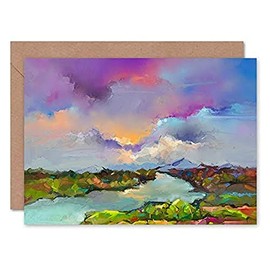 Wee Blue Coo Contemporary Colourful Landscape Greeting Card With Envelope Inside Premium Quality