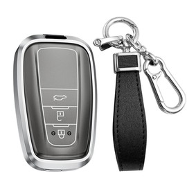 TECART Aluminum Alloy Key Fob Case fit for Toyota Land Cruiser Prado LC Prado Camry V70 CHR CH-R Prius Corolla RAV4 Resin Smart Key Fob Holder Shell Key Case Protector Keyring 3 Buttons A Gray