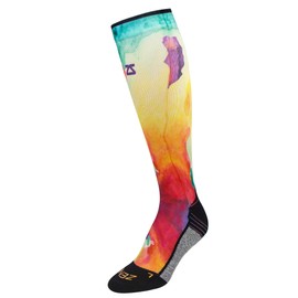 Zensah Limited Edition Running Compression Socks - Anti-Blister, Comfortable, Moisture Wicking, Knee High Sport Socks (Watercolors-Yellow/Red, X-Large (Men's 13+))