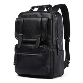 HKZHITOU Laptop Backpack For Men Vintage Leather College Backpack Black Travel Waterproof Bags Fit 16 Inch Notebook