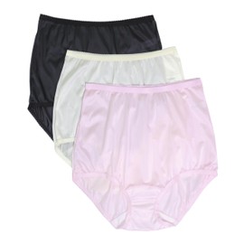 Shadowline Women's Underwear Nylon Brief High Waist Panty 3 Pack 17042, Blush/Ivory/Black, 10