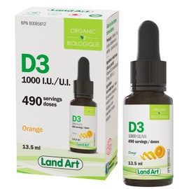 Land Art Certified Organic Vitamin D3 Drops - 490 servings - 1000 IU per drop - Immune System Support - Non-GMO - Gluten-Free - Made in Canada - 13.5 ml (Pack of 1)