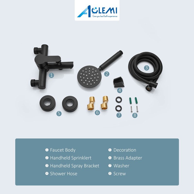 Aolemi Matte Black Wall Mount Bathtub Faucet with Handheld Sprayer