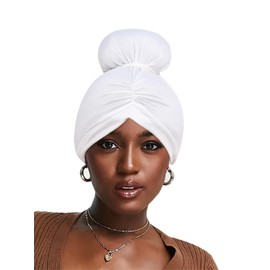 IYOU African Head Wraps for Black Women White Turban Headband Soft Pre-Tied Elastic Beanie Cap Head Cover