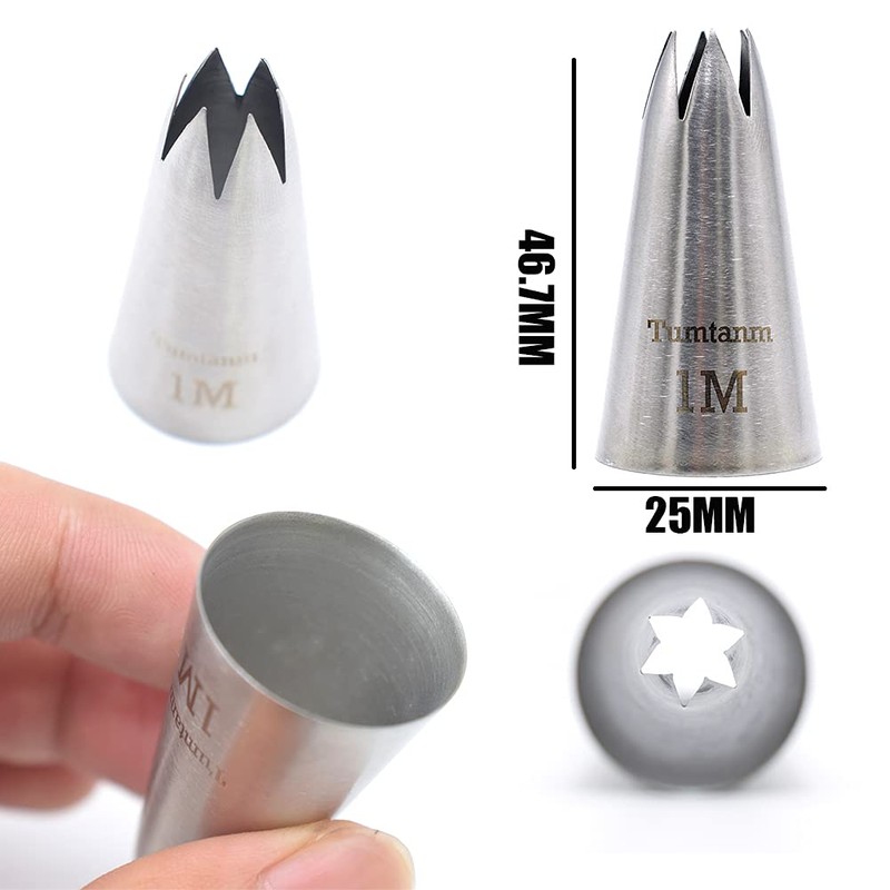 Tumtanm 1M Nozzle Open Star Piping Tip, Large Seamless Stainless