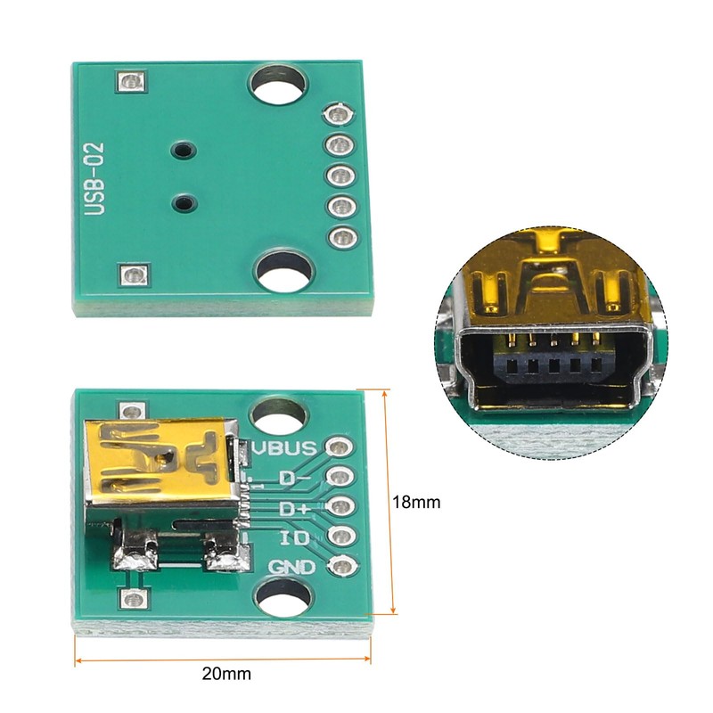 QUARKZMAN Mini USB to DIP Female 5-Pin 2.54 mm Pitch
