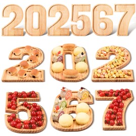AWIZOM 7 Pcs 2025 Charcuterie Board Numbers 202567 Wooden Charcuterie Letters Fillable Pine Wood Tray Numbers Serving Platters Wood Snack Dish Plates for Baby Birthday Congrats Party Favor,11.81"