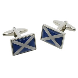 Scotland Scottish Saltire St Andrews Flag Rodium Plated Metal Cufflinks Presented in a Gift Box