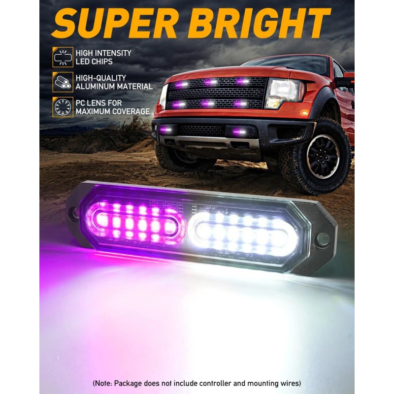 1200T Emergency Strobe Grille Lights 8pcs 12 LED Sync Safety