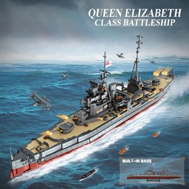 FULHOLPE Queen Elizabeth Class Battleship Building Blocks Set, MOC Military Warship Model Bricks Construction Toy Compatible with Major Brands - 2277 Pieces