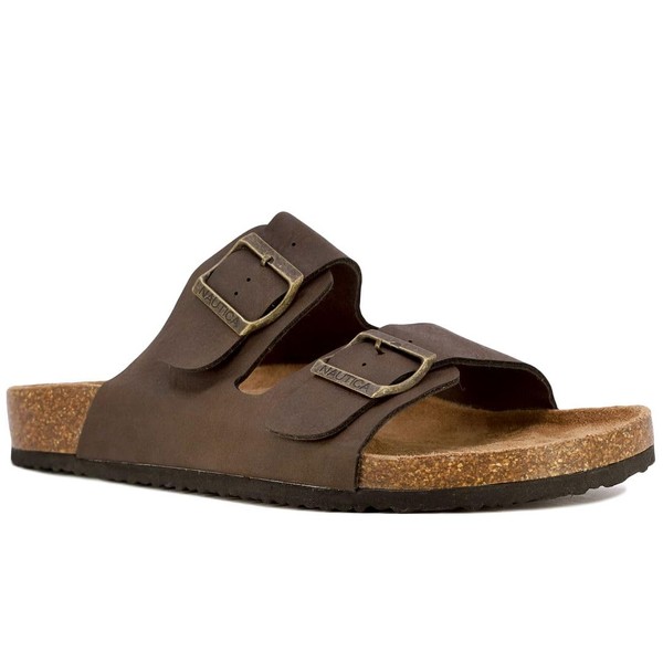 Nautica Men's Double Buckle Slide-Comfort Sandal-Slip-on Adjustable Waterproof Flat's-Triun-Brown Tumbled-Size-13