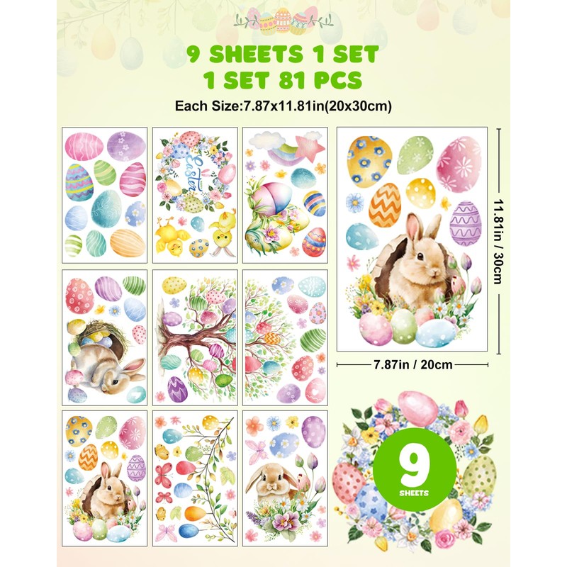JMHACHY Easter Window Clings Decorations - 9 Sheets Easter Egg