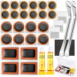 33Pcs Portable Cycling Tire Patch Set, Bicycle Tyre Repair Kit, Bike Puncture Repair Kit, Inner Tube Puncture Repair Kit with Levers Metal Rasps Glues Sandpaper Case for Commuter Bikes BMX Motorcycle
