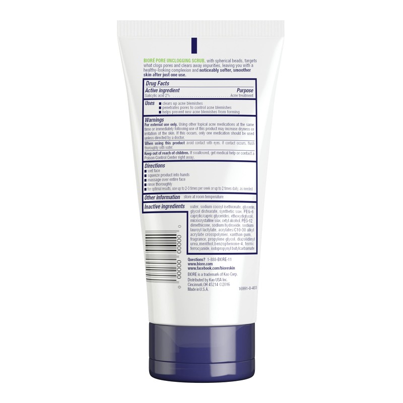 Bioré Pore Unclogging Scrub, Removes Excess Dirt and Oils, Face