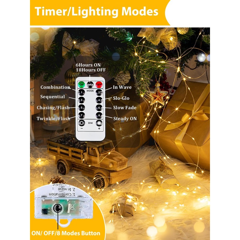 8 Pack Each 20FT 60LED Fairy Lights Battery Operated with