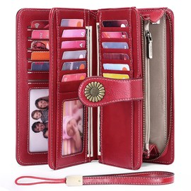 SENDEFN Wallets for Women Leather Credit Card Holder with RFID Blocking Large Capacity Wristlet