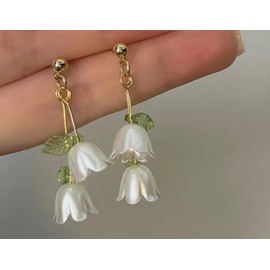Lily of the Valley Flower Earrings, Dangle Style in a Jewellery Gift Bag