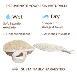 MiMonHouse Double Sides Natural Loofah Sponge, Exfoliating Body Scrubbers (2 Pack), Biodegradable Bath Sponge, Gentle, Chemical-Free Bath & Body Loofah for Women, Men, Kids, Made with Natural Loofah
