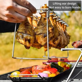Stainless Steel Chicken Leg Rack for Grill with Drip Tray, Chicken Lollipop Rack for Grilling & Barbecuing, Outdoor Roaster Chicken Drumstick Holder for Smoker Grill Accessories, BBQ Accessories Gift