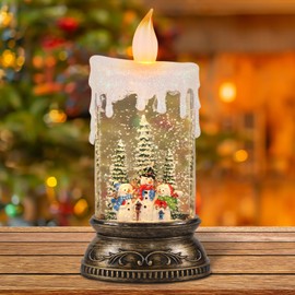 Wondise Rechargeable Musical Snow Globe Lantern with 6H Timer, Battery Operated USB Powered Lighted Snow Globe Lamp Spinning Water Swirling Glitters Holiday Decor Snowman Famliy