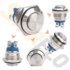 STARELO 5pcs 16mm Momentary Push Button Switch Sliver Shell, IP65 Waterproof Push Button Switch,Copper Shell 1 Normally Open without LED.