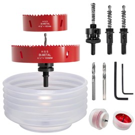 6 1/8 & 4 1/8 Inch Hole Saw Kit for Recessed and Can Lights - 105mm & 155mm Dust Bowl Set, Red