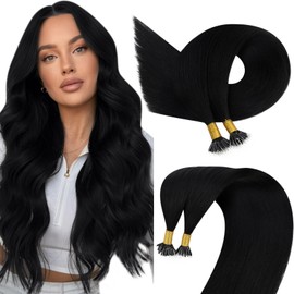 Easyouth Nano Extensions Human Hair Invisible Nanos Tip Hair Extensions Real Human Hair Natural Black Nano Beads for Hair Extensions Comfortable 20 Inch 50g 1g/Strand