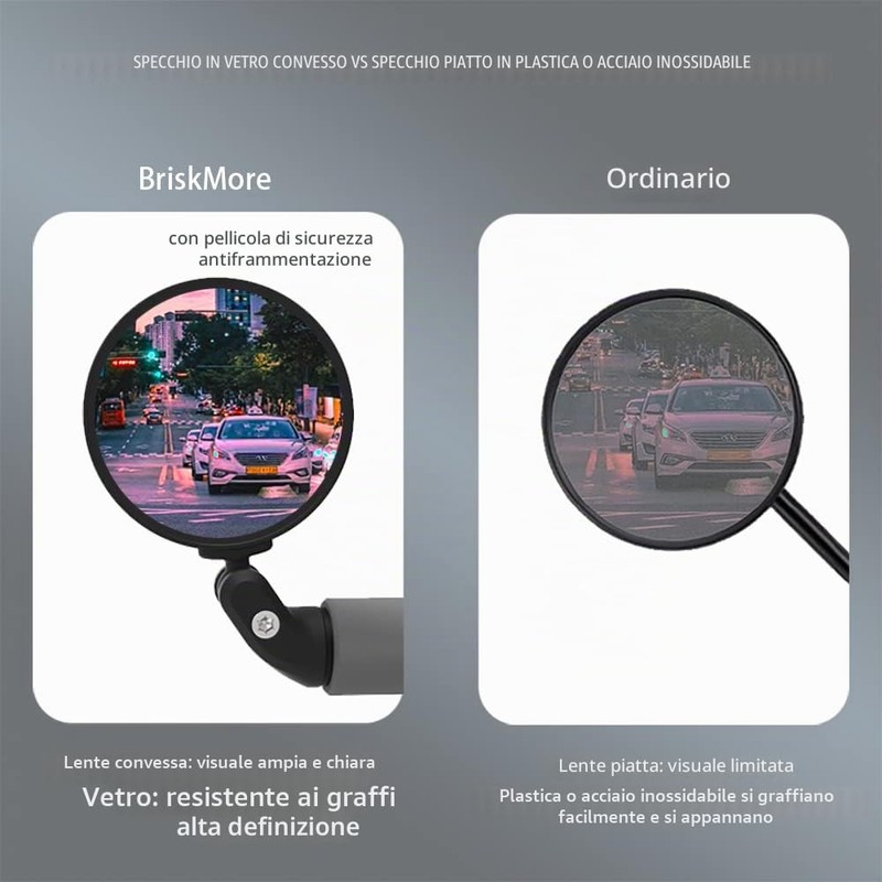 BriskMore, Specchietti retrovisori convessi neri, 2 pezzi, regolabili, per manubrio