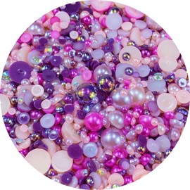 Mix Resin Rhinestones Half Round Pearls,30g Flatback Rhinestones Half Pearl Beads for Crafts Multi Size 3mm-10mm Half Pearl Rhinestone for Bottles,Nail Art,Shoes (Rose Red Series)