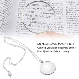 Magnifying Glass Necklace,5X Portable Magnifying Glass Zinc Alloy Magnifier Pendant Necklace,Magnifying Necklace for Reading, Jeweler'S Diamond Inspection (Silver)
