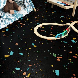 Wallderful 20 Pack Terrazzo Peel and Stick Floor Tile Waterproof Black Peel and Stick Tile Colorful Dark Marble Vinyl Flooring Roll Removable Boho Laminate Flooring for Kitchen Bathroom Garage Bedroom