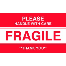 MACO - Please Handle with Care - Fragile - Thank You - Label, 3 x 5 Inches, Red/White, 500 Labels/Roll, 1 Roll Each (MDWFC8)