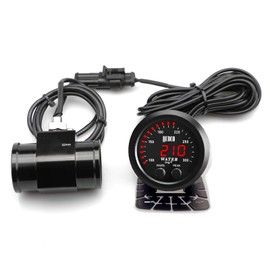 ZHSYMX Universal 52mm Water Temperature Gauge 100-300F(38-150C) Electronic Red Digital LED DC12V for Car Automotive with Joint Pipe Radiator Sensor Adaptor Black 32MM