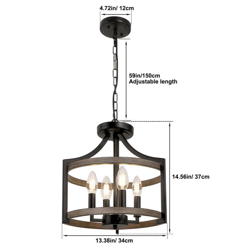 WBinDX 4-Light Farmhouse Chandelier, Metal Semi Flush Mount Ceiling Light