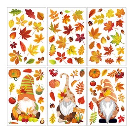 6 Sheets Autumn Maple Leaf Window Static Stickers Autumn Decorations Autumn Stickers Thanksgiving Window Cling Removable Reusable Decals for Glass Living Room Windows