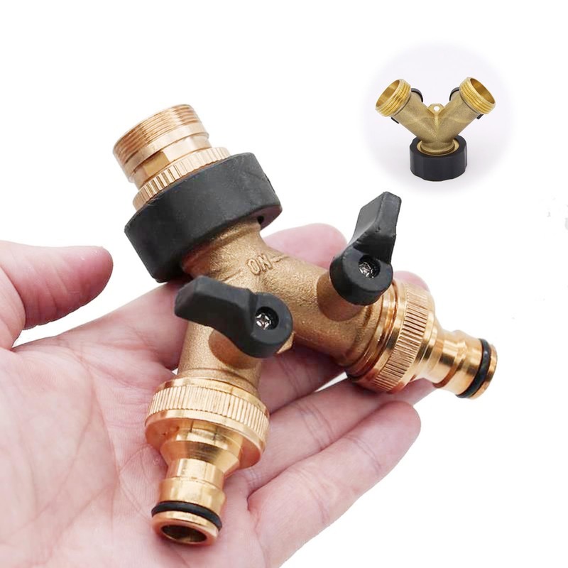 2-way Y distributor with shut-off valves, 3/4 inch connections for
