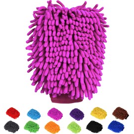 BOLTRY Car Wash Mitt Chenille Microfiber Super Absorbent, Premium Car Washing Gloves for Cleaning Cars, Trucks, Motorcycles (Dark Pink)