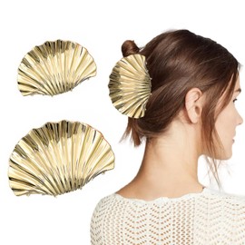 2 Pcs Gold Shell Claw Clips Metal Seashell Hair Clips Beach Decorative Hair Accessories for Women Girls