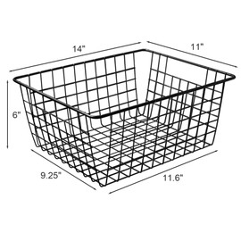 14" Upright Freezer Storage Baskets, Black Wire Storage Bins Large Bakset for Freezer, Pantry, Bathroom Organizing, Set of 4